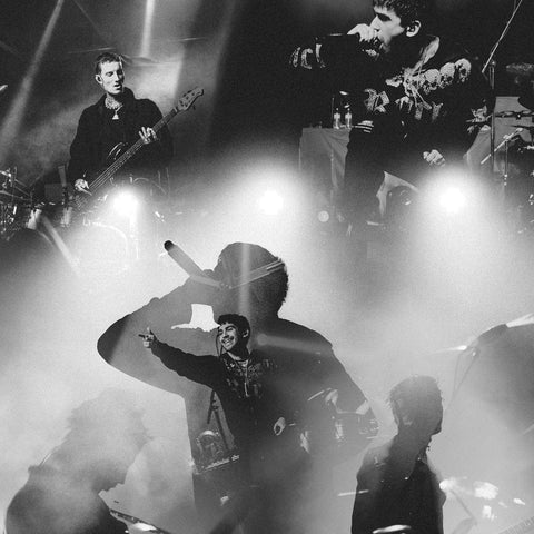 Crown The Empire black and white tour live performance photo collage